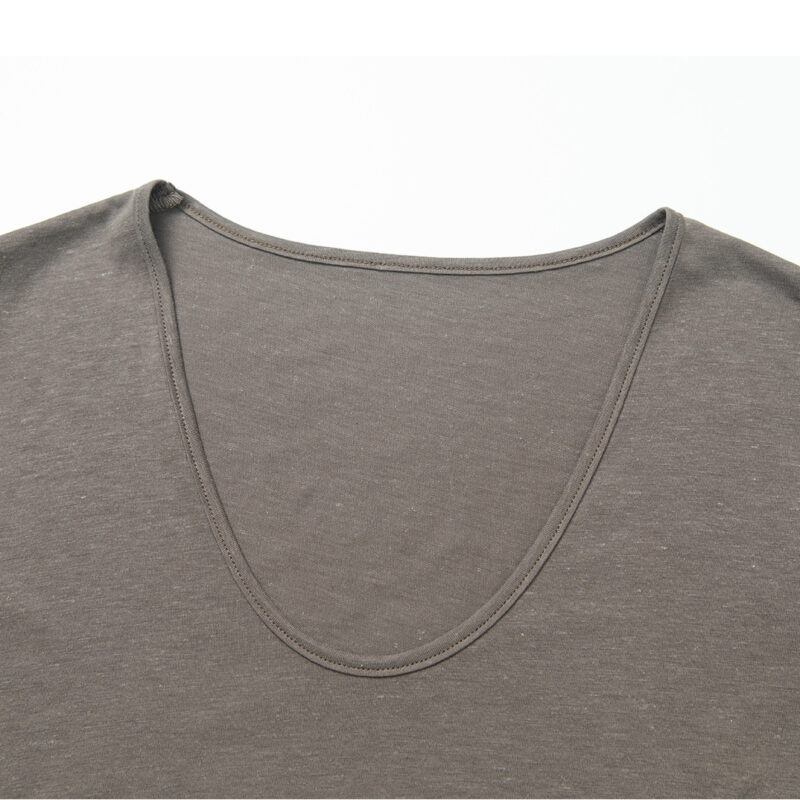 Summer Simple V neck Antibacterial Skin friendly Breathable Linen Short sleeved T shirt 12