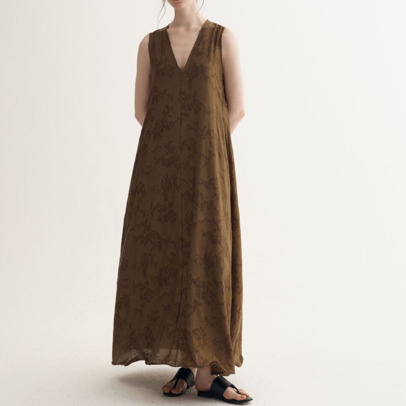 Summer Resort Style Simple V-neck Silk Linen Sleeveless Dress