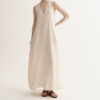 Summer Resort Style Simple V-neck Silk Linen Sleeveless Dress