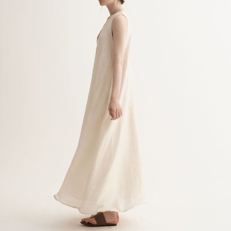 Summer Resort Style Simple V-neck Silk Linen Sleeveless Dress
