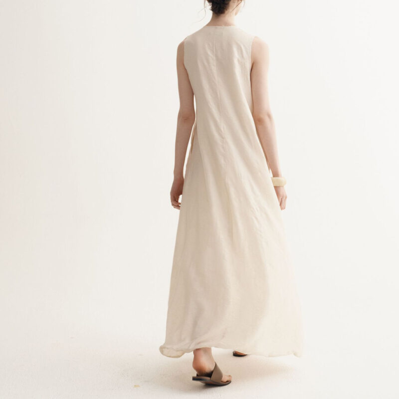 Summer Resort Style Simple V-neck Silk Linen Sleeveless Dress