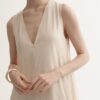 Summer Resort Style Simple V-neck Silk Linen Sleeveless Dress