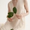 Summer Resort Style Simple V-neck Silk Linen Sleeveless Dress