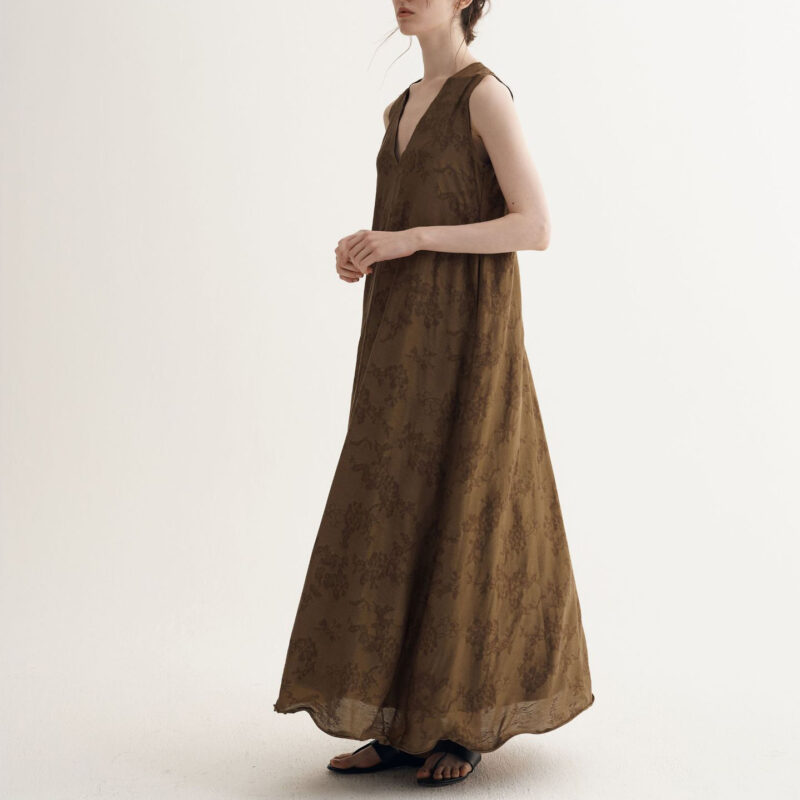 Summer Resort Style Simple V-neck Silk Linen Sleeveless Dress