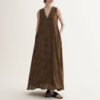 Summer Resort Style Simple V-neck Silk Linen Sleeveless Dress