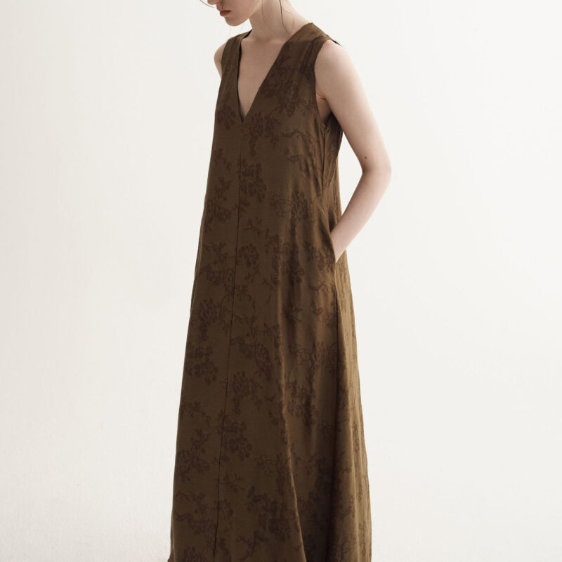 Summer Resort Style Simple V-neck Silk Linen Sleeveless Dress