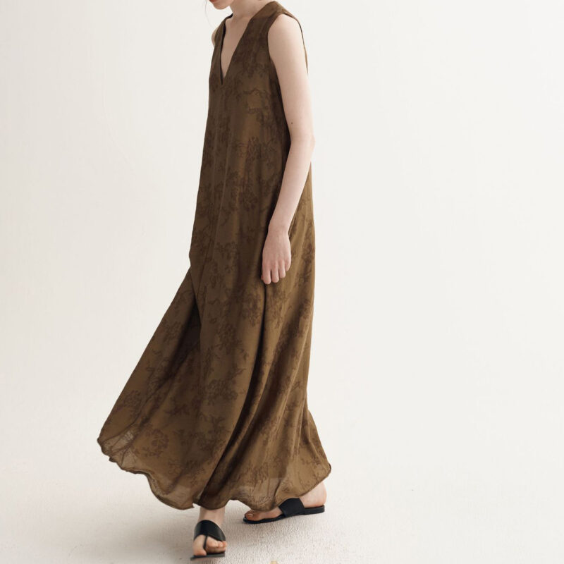Summer Resort Style Simple V-neck Silk Linen Sleeveless Dress