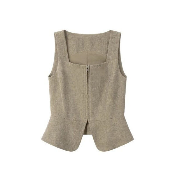 Summer Square Neck Sleeveless Zipper Short Vest 1
