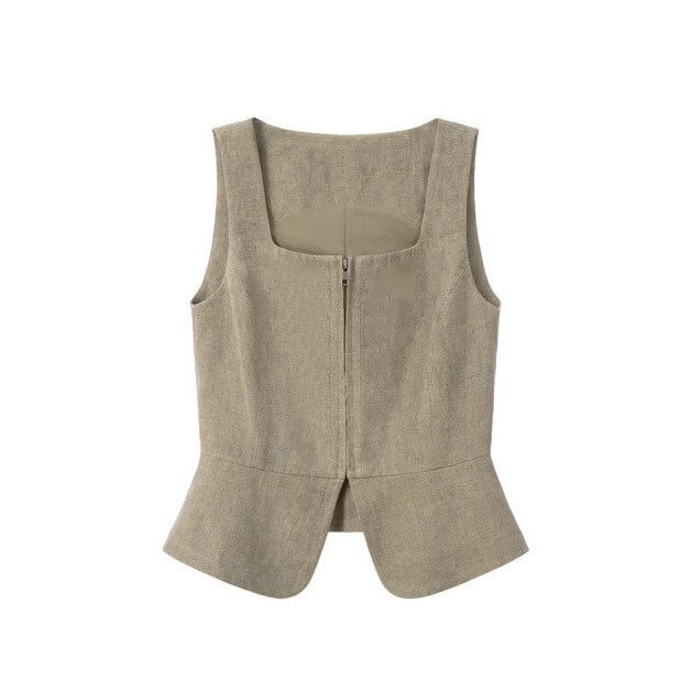 Summer Square Neck Sleeveless Zipper Short Vest