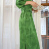 Summer Stand Collar Acetate Jacquard Green Dress