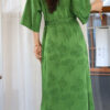 Summer Stand Collar Acetate Jacquard Green Dress