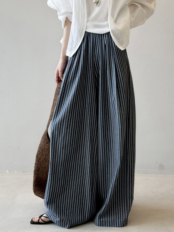 Summer Striped Straight High Waist Linen Wide Leg Pants