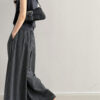 Summer Striped Straight High Waist Linen Wide Leg Pants