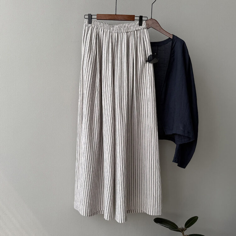 Summer Striped Straight High Waist Linen Wide Leg Pants