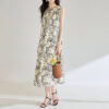 Summer Tencel Black and White Ink Print Pleated A line High Waist Resort Style Skirt 1 1