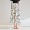 Summer Tencel Black and White Ink Print Pleated A line High Waist Resort Style Skirt 1