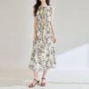 Summer Tencel Black and White Ink Print Pleated A line High Waist Resort Style Skirt 2 1