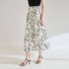 Summer Tencel Black and White Ink Print Pleated A line High Waist Resort Style Skirt 3