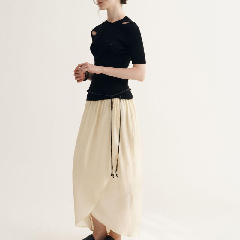 Summer Tencel Off-the-shoulder Short-sleeved Knitted T-shirt