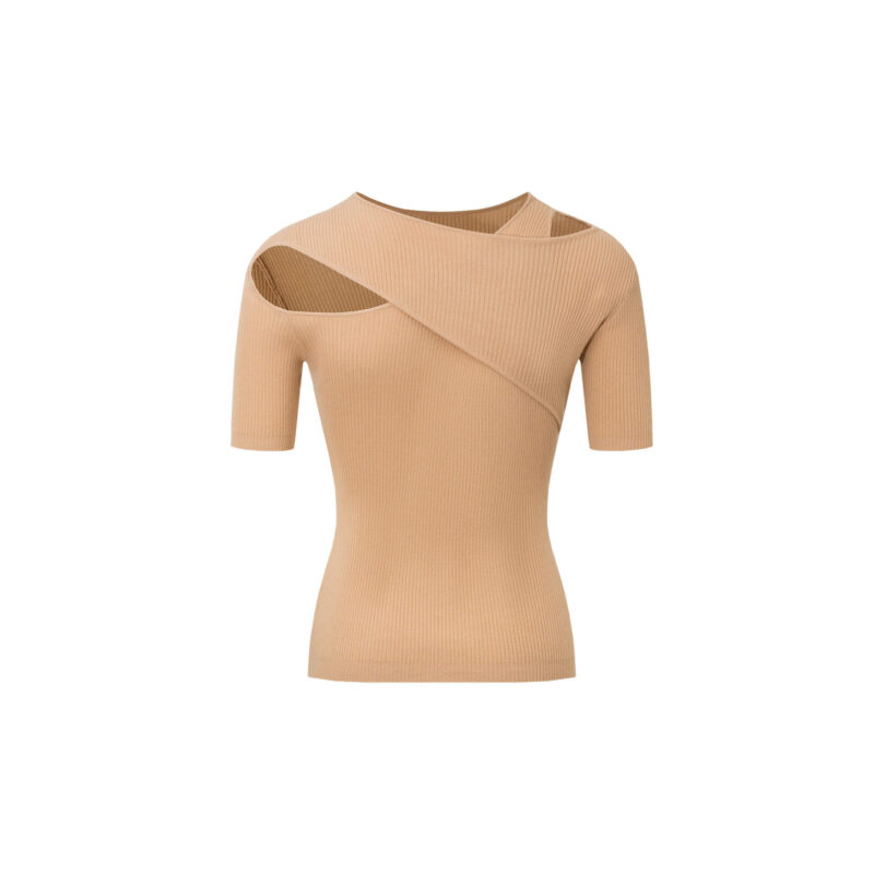 Summer Tencel Off-the-shoulder Short-sleeved Knitted T-shirt
