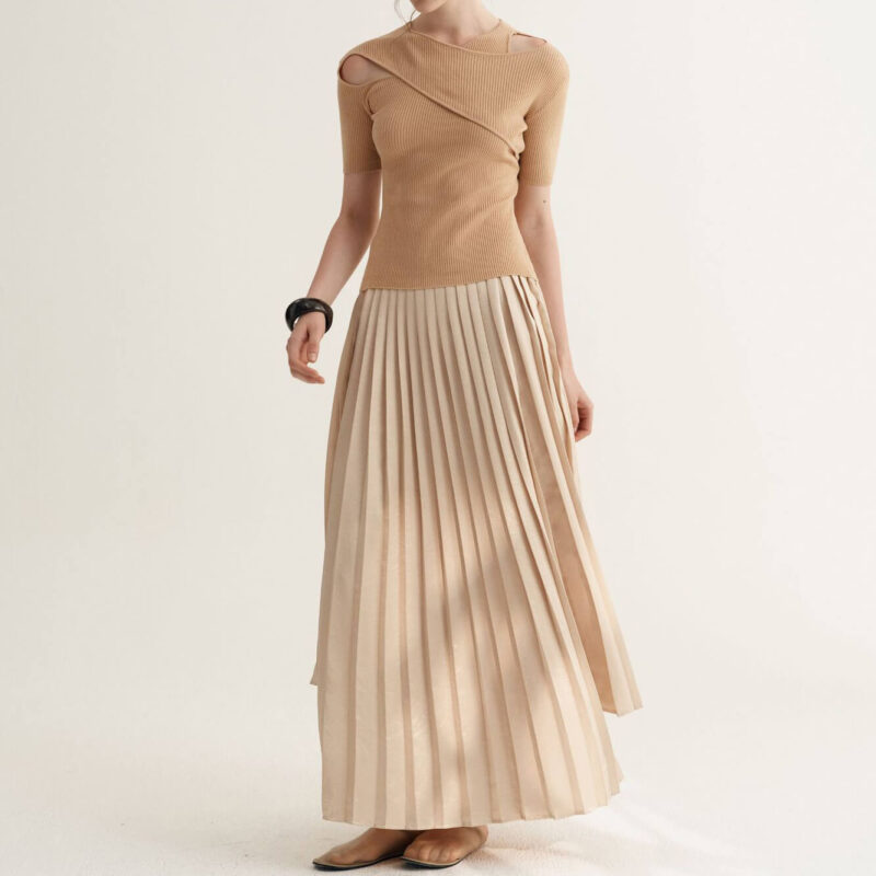 Summer Tencel Off-the-shoulder Short-sleeved Knitted T-shirt