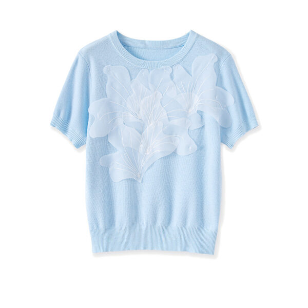 Summer Three-dimensional Petal Round-neck Short-sleeved Knitted Sweater