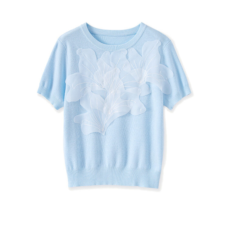 Summer Three-dimensional Petal Round-neck Short-sleeved Knitted Sweater