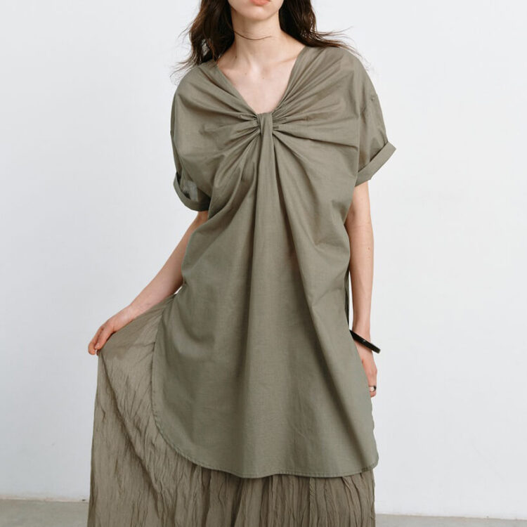 Summer V-neck Mid-length Reversible Cotton Short-sleeved Shirt