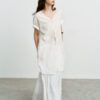 Summer V-neck Mid-length Reversible Cotton Short-sleeved Shirt