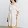 Summer V-neck Mid-length Reversible Cotton Short-sleeved Shirt