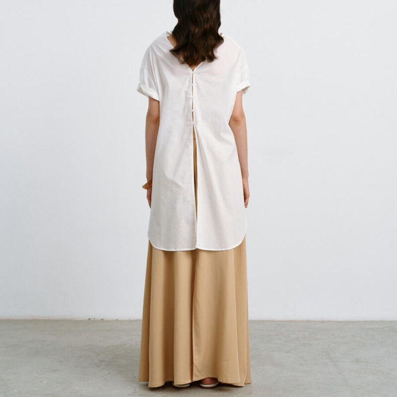 Summer V-neck Mid-length Reversible Cotton Short-sleeved Shirt