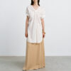 Summer V-neck Mid-length Reversible Cotton Short-sleeved Shirt