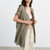 Summer V-neck Mid-length Reversible Cotton Short-sleeved Shirt