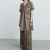 Summer V-neck Mid-length Reversible Cotton Short-sleeved Shirt