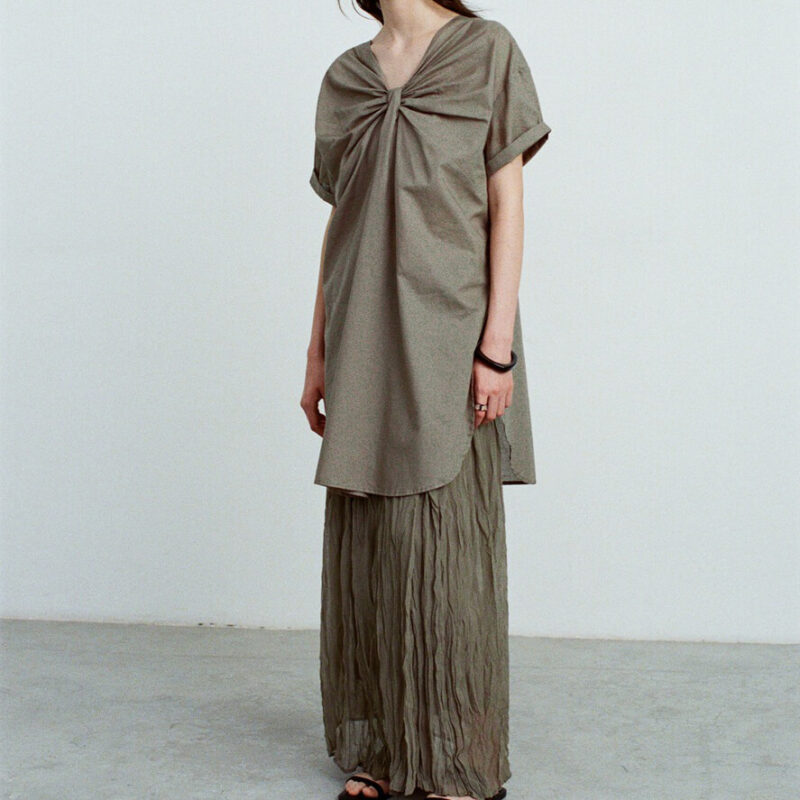 Summer V-neck Mid-length Reversible Cotton Short-sleeved Shirt
