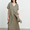 Summer V-neck Mid-length Reversible Cotton Short-sleeved Shirt