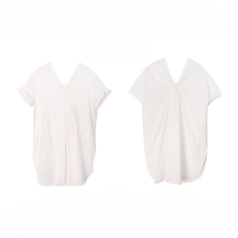 Summer V-neck Mid-length Reversible Cotton Short-sleeved Shirt