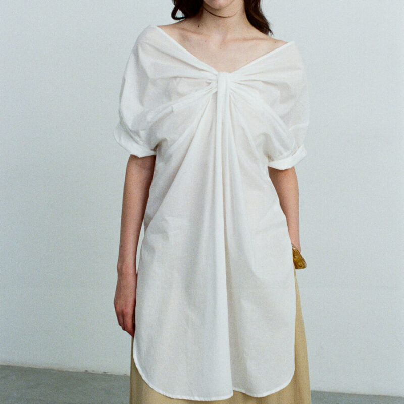 Summer V-neck Mid-length Reversible Cotton Short-sleeved Shirt