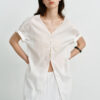Summer V-neck Mid-length Reversible Cotton Short-sleeved Shirt