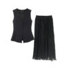 Summer V-neck Sleeveless Lace Vest + Skirt Set