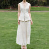 Summer V-neck Sleeveless Lace Vest + Skirt Set