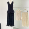 Summer V-neck Sleeveless Lace Vest + Skirt Set