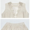 Summer V-neck Sleeveless Lace Vest + Skirt Set