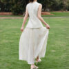 Summer V-neck Sleeveless Lace Vest + Skirt Set