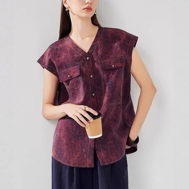 Summer Vintage Loose Sleeveless Tie-Dye Silk Shirt