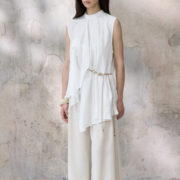 Summer Vintage Small Stand Collar Pleated Shirt