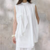 Summer Vintage Small Stand Collar Pleated Shirt