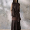 Summer Vintage Small Stand Collar Pleated Shirt