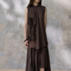 Summer Vintage Small Stand Collar Pleated Shirt