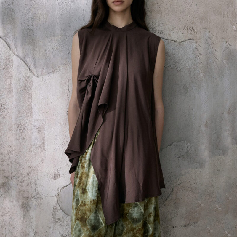 Summer Vintage Small Stand Collar Pleated Shirt